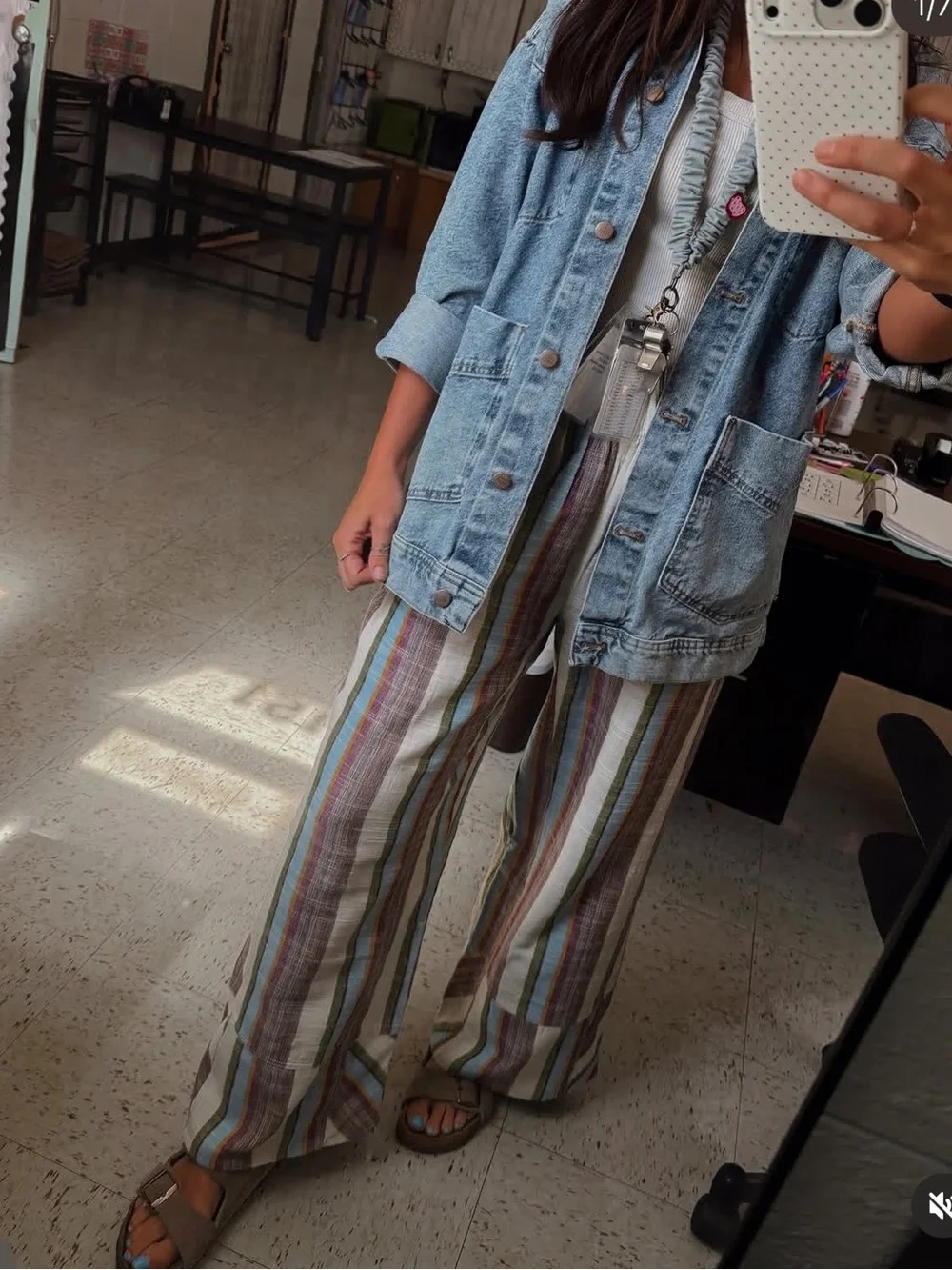 Free People Days End Linen Striped Pull On Pants